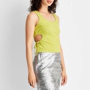 Future Collective x Alani Noelle Lime Green Ribbed Cutout Crop Tank XS NWOT